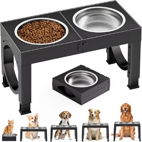 Elevated Dog Bowls for Medium Large Breed Dogs, 4 Height Adjustable Dog Raised Bowls Stand to 9.09", 10.63", 12.20", 13.78", 2 Thick Stainless Steel Dog Food Water Bowls, No Slip Dog Feeder