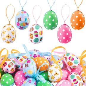 30PCS Easter Hanging Eggs with Dots-Fabric Wrapped Easter Egg-Easter Tree Hanging Ornaments for Party Spring Home Garden Decoration (Dot-Small)