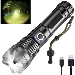 kwznob Rechargeable LED Flashlights, 100000 High Lumens Super Bright Flashlights with 3 Modes Waterproof Zoomable Flash Light for Outdoor Emergency