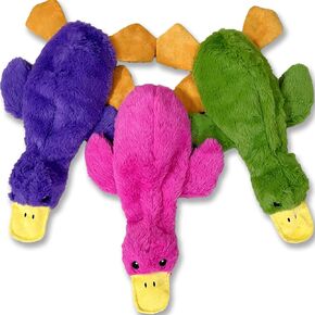 AIMETING Dog Squeak Toy No Stuffing, Double Reinforced Fabric, Durable Teething Chew Toy, Cute Duck Plush 3 Pack for Small to Large Dogs.