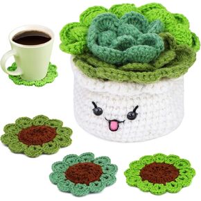 Crochet Kit for Beginners, Crochet Starter Kit with Step-by-Step Video Tutorials, 6PCS Leaf Coaster Crochet Kit for Adults, DIY Knitting Supplies for Home Decoration