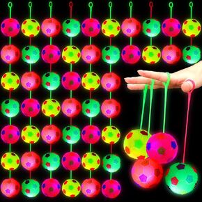 48 Pcs 2.6 Inch LED Light up Balls with Rope Glow Flashing Spiky Bouncy Ball Bulk Glow Toys Party Favor Birthday Gifts Valentine's Day Classroom Prizes Return Gifts