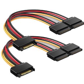 2-Pack 15 Pin SATA Power Splitter Cable 8 Inches, SATA Power Y-Splitter Cable, SATA Splitter