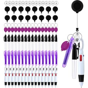 Handepo 80 Pcs Nurse Pen Set Include Retractable Shuttle Pens, Marker Pen, Mini Tip Highlighter, LED Mini Keychain Flashlight, Badge Reels for Nurse Students Gift Office School(Black)