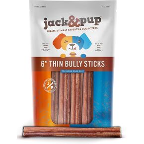 Jack&Pup 12" Bully Sticks Dog Chews | Odor Free Bully Sticks | Single Ingredient, All Natural Pizzle Sticks for Dogs (8oz, 5/6 Sticks)