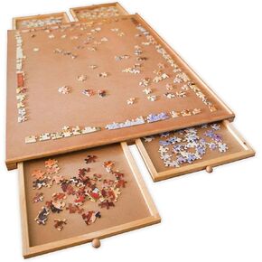 Bits and Pieces - Spinning 1500 Piece Puzzle Board with Drawers - The Original Jumbo Wooden Puzzle Plateau with Base Spinner - Tabletop Deluxe Jigsaw Puzzle Organizer and Puzzle Storage System