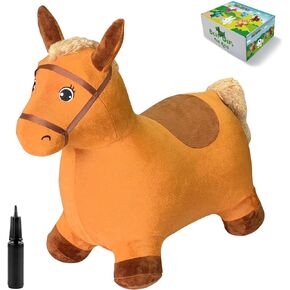 Giraffe Bouncy Horse Toy, Inflatable Plush Bouncing Horse for Toddlers, Outdoor Ride on Bouncy Animals, Birthday Gift for 18 Months 2 3 4 Year Old Boy or Girl
