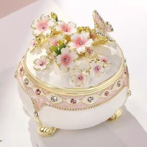 JFYSJ Crystal Jeweled Enameled Trinket Jewelry Boxes Hinged Hand-Painted Flower Butterfly Pattern Jeweled Box for Girls (pink)