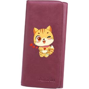 Aikirin RFID Leather Wallet for Women Painted Bifold Long Ladies Clutch Purse Credit Cards Holder Coin Pocket - 16 Card Slots (purple-rose)