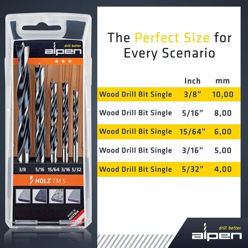 Alpen Wood Drill Bit 10 mm Metric for Hard and Soft Wood - Extra Sharp Edges for Precise Holes and Effortless Drilling - Durable Drill Bit Kit for Fast Woodworking (10mm) in Saudi Arabia