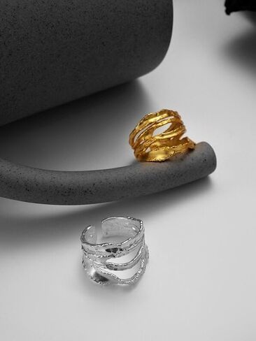 AMAROUGE Overlapping Chunky Gold Rings for Women Boho Hammered Crisscross Adjustable Statmente Finger Ring Trendy Jewelry in Kuwait
