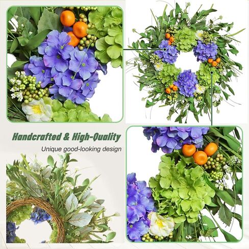 Spring Wreaths for Front Door, Soomeir Summer Door Wreath Outside, Artificial Hydrangea Wreaths for All Seasons, Indoors, Home, Farmhouse, Window, Wedding in Kuwait