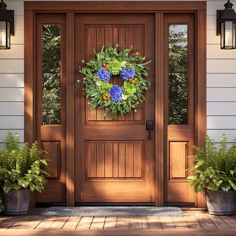 Spring Wreaths for Front Door, Soomeir Summer Door Wreath Outside, Artificial Hydrangea Wreaths for All Seasons, Indoors, Home, Farmhouse, Window, Wedding in Kuwait