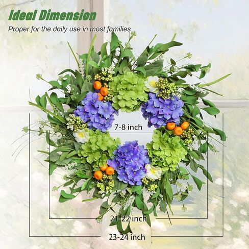 Spring Wreaths for Front Door, Soomeir Summer Door Wreath Outside, Artificial Hydrangea Wreaths for All Seasons, Indoors, Home, Farmhouse, Window, Wedding in Kuwait
