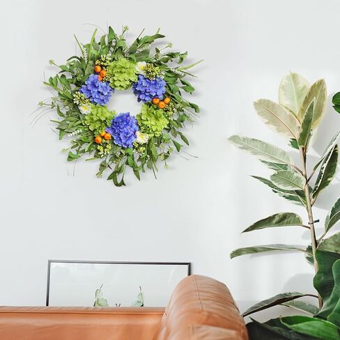 Spring Wreaths for Front Door, Soomeir Summer Door Wreath Outside, Artificial Hydrangea Wreaths for All Seasons, Indoors, Home, Farmhouse, Window, Wedding in Kuwait