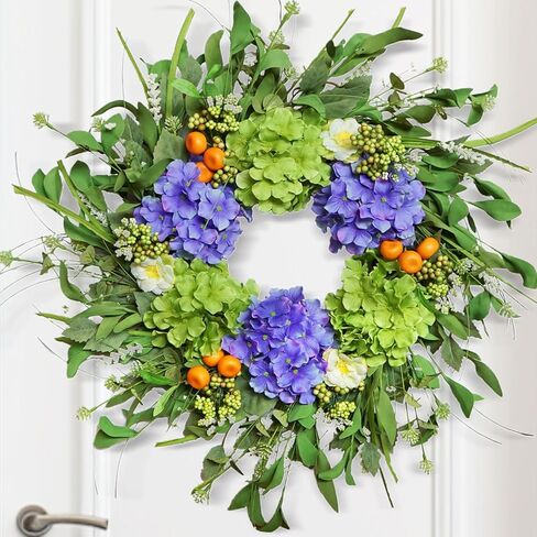 Spring Wreaths for Front Door, Soomeir Summer Door Wreath Outside, Artificial Hydrangea Wreaths for All Seasons, Indoors, Home, Farmhouse, Window, Wedding in Kuwait