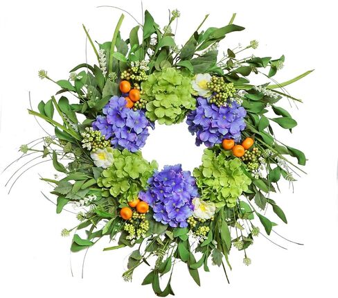 Spring Wreaths for Front Door, Soomeir Summer Door Wreath Outside, Artificial Hydrangea Wreaths for All Seasons, Indoors, Home, Farmhouse, Window, Wedding in Kuwait