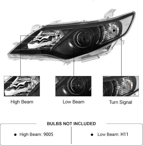 مجموعة المصابيح الأمامية متوافقة مع 12 2012 Camry 13 2013 Camry 14 2014 Camry 2012-2014 12-14 Toyota Camry L/LE/XLE/Hybrid LE XLE جانب الركاب والسائق (عاكس كهرماني لغطاء الكروم) in Kuwait