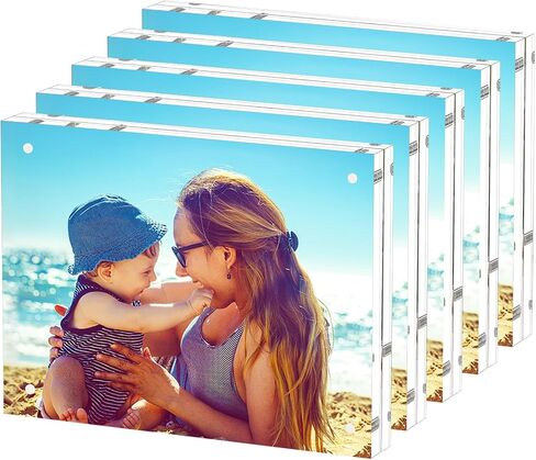 HELPLEX Acrylic Frame, 2 Pack 6x8 Acrylic Picture Frames, 24mm Thicker Frameless Clear Frame Double Sided Magnetic Frame, Free Standing Desktop Display Stand Acrylic Frames in Saudi Arabia
