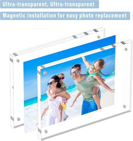 HELPLEX Acrylic Frame, 2 Pack 6x8 Acrylic Picture Frames, 24mm Thicker Frameless Clear Frame Double Sided Magnetic Frame, Free Standing Desktop Display Stand Acrylic Frames in Saudi Arabia