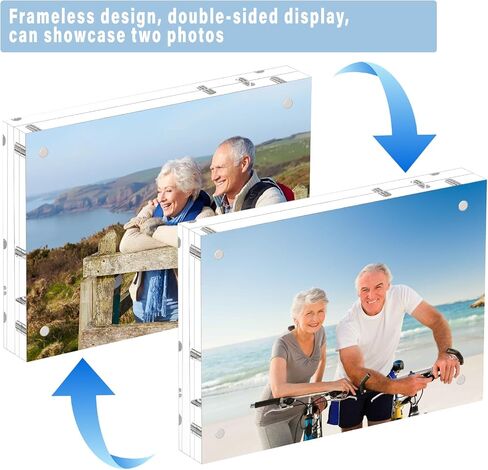 HELPLEX Acrylic Frame, 2 Pack 6x8 Acrylic Picture Frames, 24mm Thicker Frameless Clear Frame Double Sided Magnetic Frame, Free Standing Desktop Display Stand Acrylic Frames in Saudi Arabia