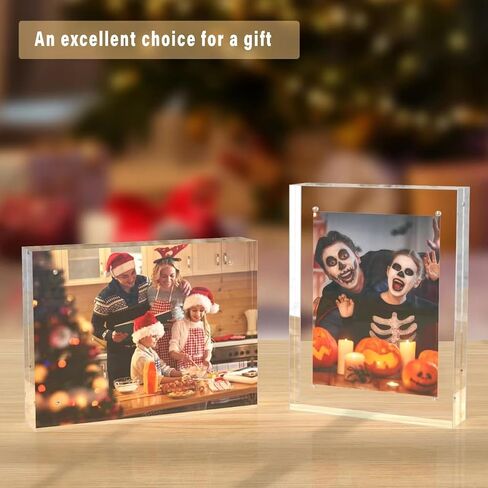 HELPLEX Acrylic Frame, 2 Pack 6x8 Acrylic Picture Frames, 24mm Thicker Frameless Clear Frame Double Sided Magnetic Frame, Free Standing Desktop Display Stand Acrylic Frames in Saudi Arabia