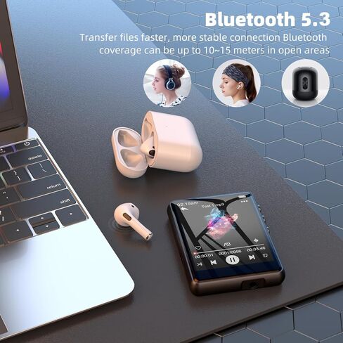 Mp3 Player, 2.4" MP3 Players with Bluetooth 5.3, HiFi Music Player Supports FM Radio, Voice Recording, E-Book, Portable Digital Music Player Built-in HD Speaker, Earphones Included, Purple in Saudi Arabia