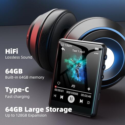 Mp3 Player, 2.4" MP3 Players with Bluetooth 5.3, HiFi Music Player Supports FM Radio, Voice Recording, E-Book, Portable Digital Music Player Built-in HD Speaker, Earphones Included, Purple in Saudi Arabia