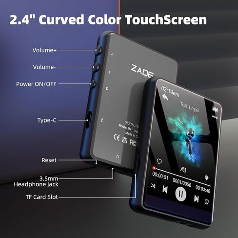 Mp3 Player, 2.4" MP3 Players with Bluetooth 5.3, HiFi Music Player Supports FM Radio, Voice Recording, E-Book, Portable Digital Music Player Built-in HD Speaker, Earphones Included, Purple in Saudi Arabia