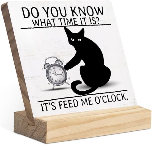 لوحة خشبية من Cat I'm Fine Everything is Fine Wood مع حامل خشبي، لوحة خشبية على شكل قطة سوداء مضحكة لتزيين مكتب ديكورات رف طاولة المكتب المنزلي in Kuwait