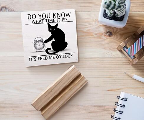 لوحة خشبية من Cat I'm Fine Everything is Fine Wood مع حامل خشبي، لوحة خشبية على شكل قطة سوداء مضحكة لتزيين مكتب ديكورات رف طاولة المكتب المنزلي in Kuwait
