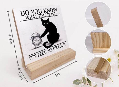 لوحة خشبية من Cat I'm Fine Everything is Fine Wood مع حامل خشبي، لوحة خشبية على شكل قطة سوداء مضحكة لتزيين مكتب ديكورات رف طاولة المكتب المنزلي in Kuwait