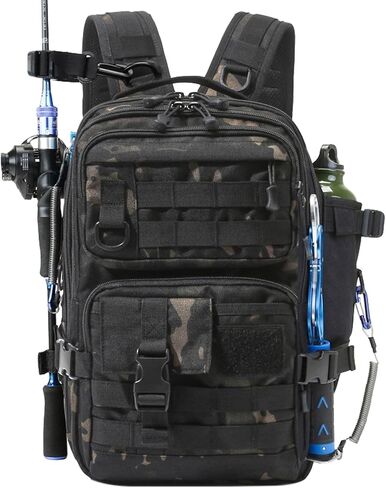 Fishing Backpack Tackle Storage Bag Fishing Gear and Equipment with Rod Holder Shoulder Sling Bag for Outdoor Fishing, Hunting, Hiking (Black and Brown) in Kuwait