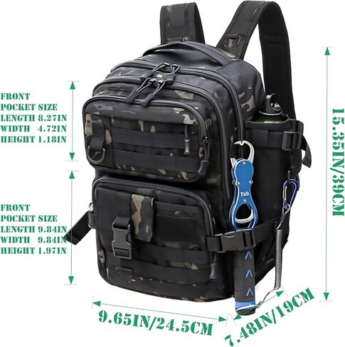 Fishing Backpack Tackle Storage Bag Fishing Gear and Equipment with Rod Holder Shoulder Sling Bag for Outdoor Fishing, Hunting, Hiking (Black and Brown) in Kuwait
