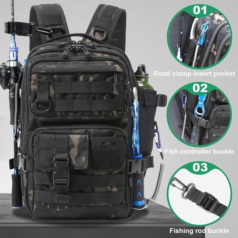 Fishing Backpack Tackle Storage Bag Fishing Gear and Equipment with Rod Holder Shoulder Sling Bag for Outdoor Fishing, Hunting, Hiking (Black and Brown) in Kuwait