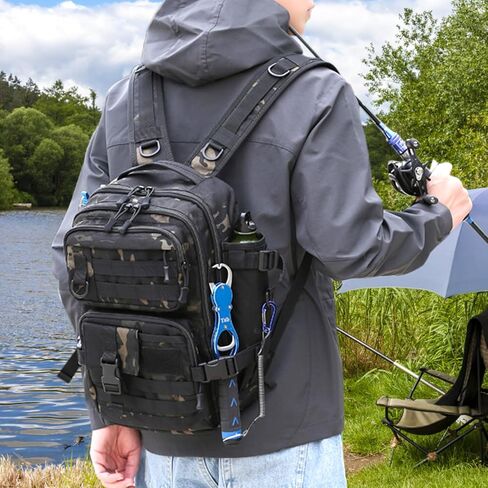 Fishing Backpack Tackle Storage Bag Fishing Gear and Equipment with Rod Holder Shoulder Sling Bag for Outdoor Fishing, Hunting, Hiking (Black and Brown) in Kuwait