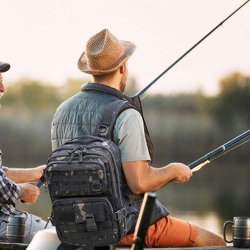 Fishing Backpack Tackle Storage Bag Fishing Gear and Equipment with Rod Holder Shoulder Sling Bag for Outdoor Fishing, Hunting, Hiking (Black and Brown) in Kuwait