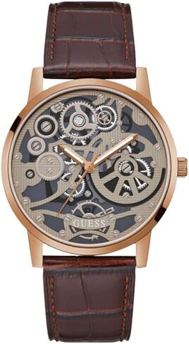 GUESS Men's 42mm Watch - Black Strap Skeleton Dial Gold Tone Case in Saudi Arabia
