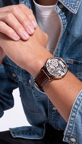 GUESS Men's 42mm Watch - Black Strap Skeleton Dial Gold Tone Case in Saudi Arabia