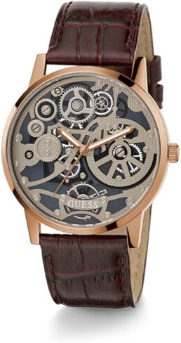 GUESS Men's 42mm Watch - Black Strap Skeleton Dial Gold Tone Case in Saudi Arabia