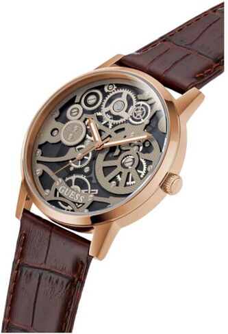 GUESS Men's 42mm Watch - Black Strap Skeleton Dial Gold Tone Case in Saudi Arabia
