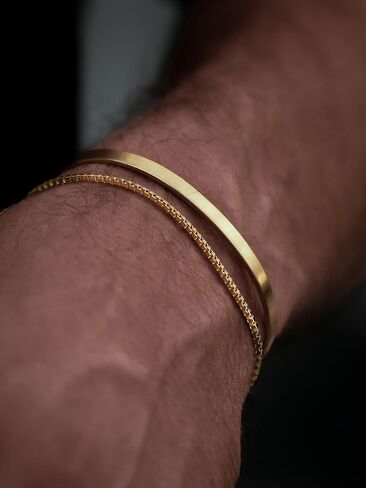 Moodear Stackable Bracelets for Men, 925 Sterling Silver/14K Gold Plated Bracelet Sets Dainty Chain Bangle Cuff Bracelet for Boys Snake Box Cuban Link Adjustable Bracelet for Mens Jewelry in Saudi Arabia