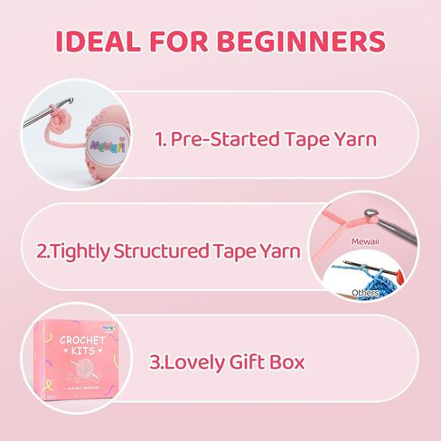 Mewaii Crochet Kit for Beginners, Complete DIY Crochet Kit Animals with 40%+ Pre-Started Tape Yarn Step-by-Step Video Tutorials for Adults and Kids,Strawberry Cow and Sample Plush in Saudi Arabia