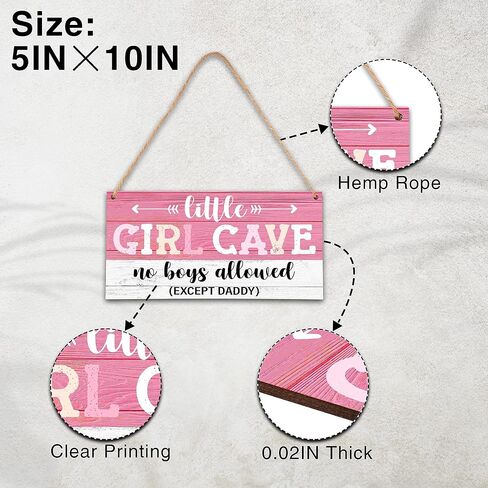 Magic Unicorn Little Girl Cave Sign, Blush Pink Room Wall Decor Wooden Sign for Girls, Home Bedroom Nursery Rustic Hanging Sign, Set of 1 Wooden Sign with Rope -A06 in Saudi Arabia