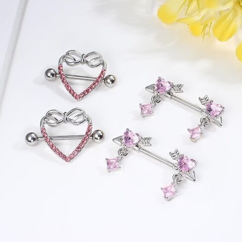 FIASASO 7 أزواج من حلقات الحلمة للنساء من الفولاذ الجراحي للحلمات مع قلب لطيف على شكل فراشة تشيكوسلوفاكيا الحديد مجموعة ثقب الحلمة مجوهرات ثقب الجسم 14 Guage in Kuwait
