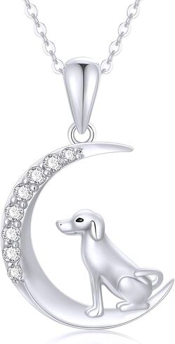 SISGEM 14k Gold Dog and Moon Pendant Necklace for Women, Real 14 Karat Gold Jewelry for Wife/Girlfriend, Birthday Gifts for Her, 16-18 Inch in Saudi Arabia