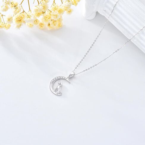 SISGEM 14k Gold Dog and Moon Pendant Necklace for Women, Real 14 Karat Gold Jewelry for Wife/Girlfriend, Birthday Gifts for Her, 16-18 Inch in Saudi Arabia