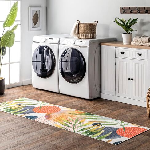 nuLOOM Amelia Machine Washable Tropical Ultra Thin Runner Rug, 2' 6" x 8', Green in Saudi Arabia