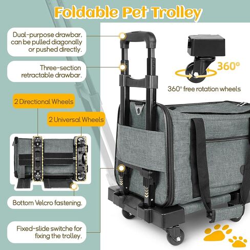 WOYYHO Shading Pet Cat Carrier with Wheels Airline Approved Rolling Pet Carrier for Small Medium Dog Cat Carrier on Wheels for Flight with Telescopic Handle and Silent Wheels, Black in Kuwait