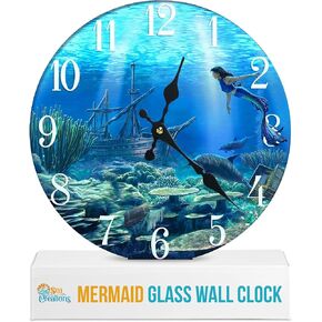 Sea Creations Mermaid Glass Wall Clock New 13"X 13" Home Wall Decor Coastal Nautical Beach